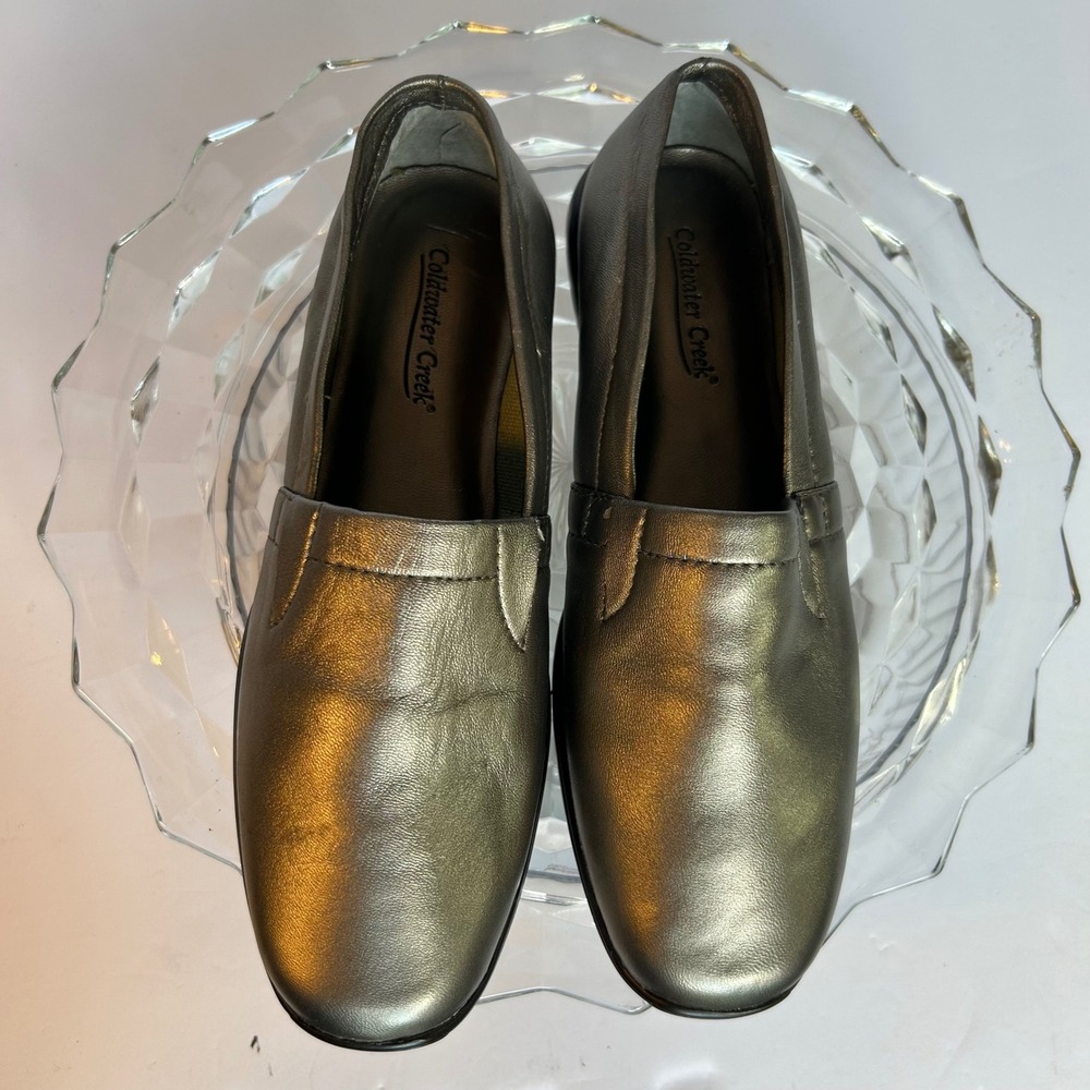 Coldwater Creek Metallic Silver Slip On Comfort Loafers Shoes 6.5M